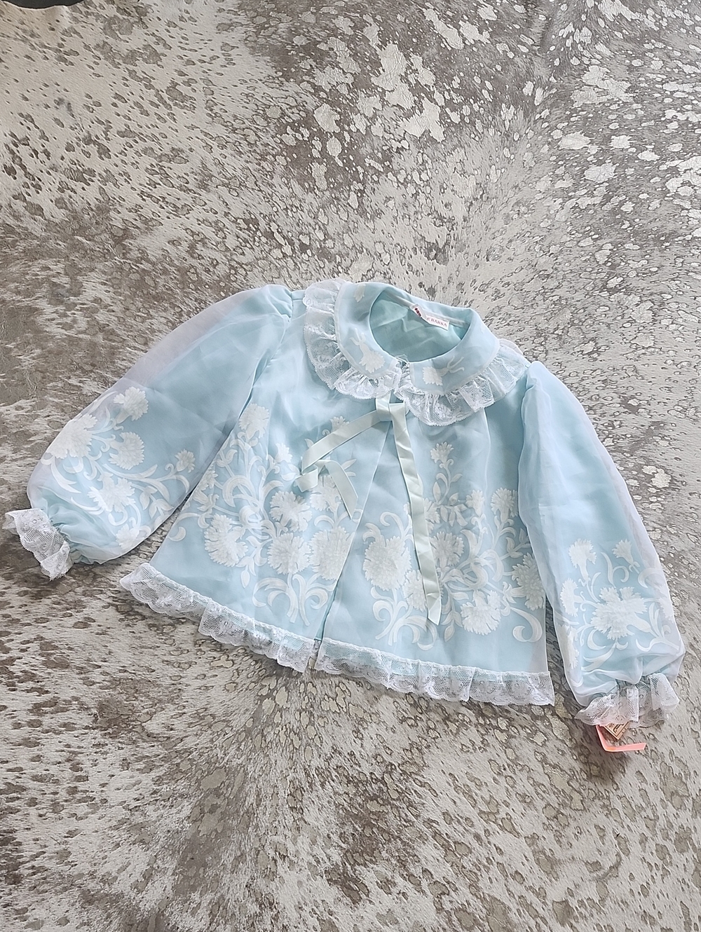 Vintage Odette Barsa Dainty Coquette Bed Jacket Chiffon Lace SzS NWT Deadstock